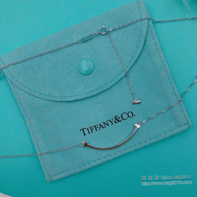 Tiffany純銀飾品 蒂芙尼女士專櫃爆款中號光面笑臉雙t項鏈 Tiffany純銀鎖骨鏈  zgt1705